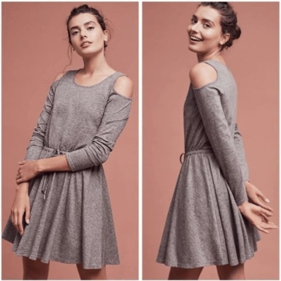 Anthropologie Lili's Closet Jamma Grey Cold Shoulder Skater Dress Size: X-Small - Picture 1 of 6